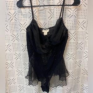 Gold Label vintage Victoria's Secret black lace and chiffon teddy bodysuit